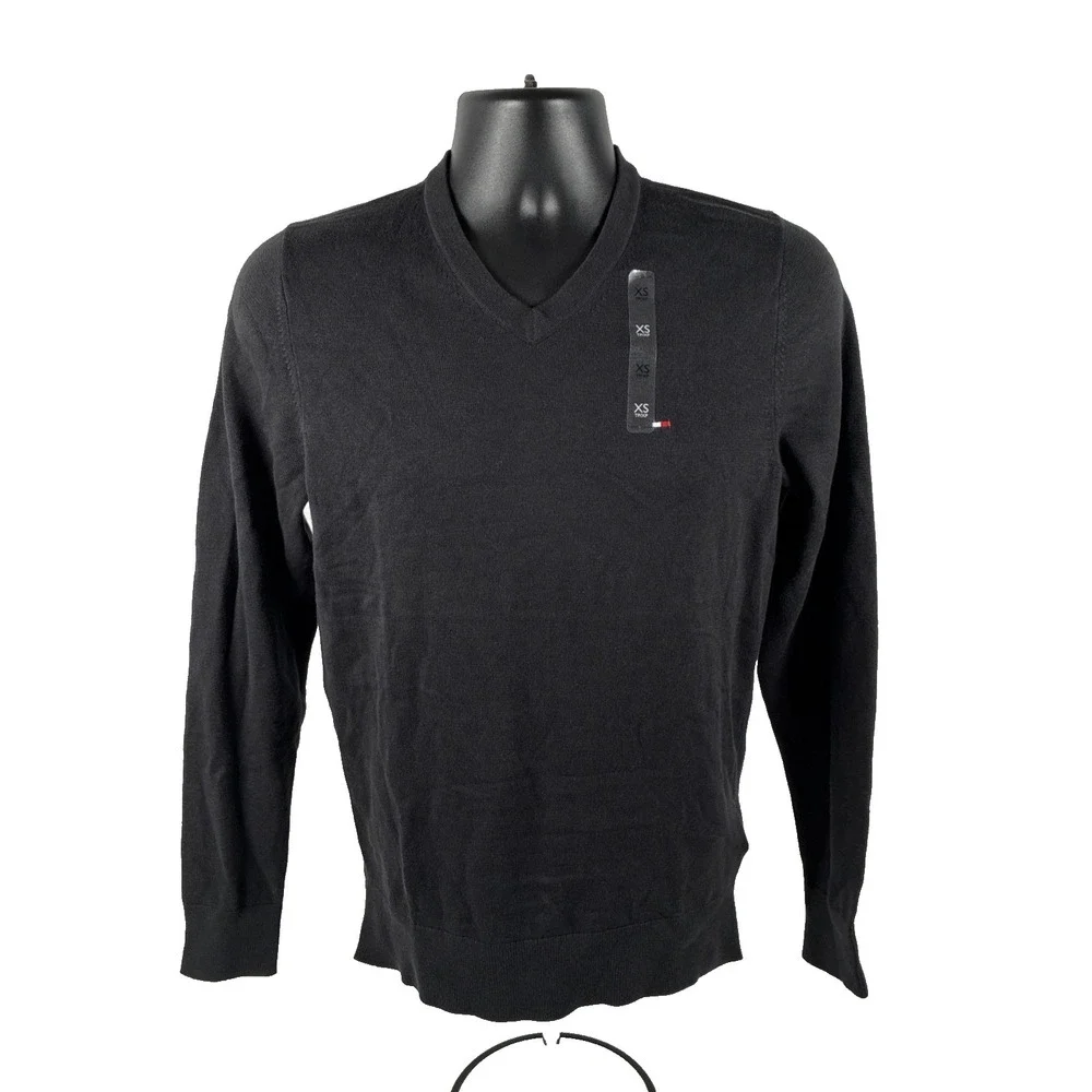New Tommy Hilfiger Men's Essential Cotton V-Neck Sweater Size XS‎ Black NWT
